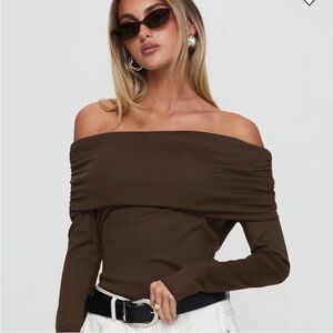 Princess Polly Brown Off-Shoulder Bodysuit